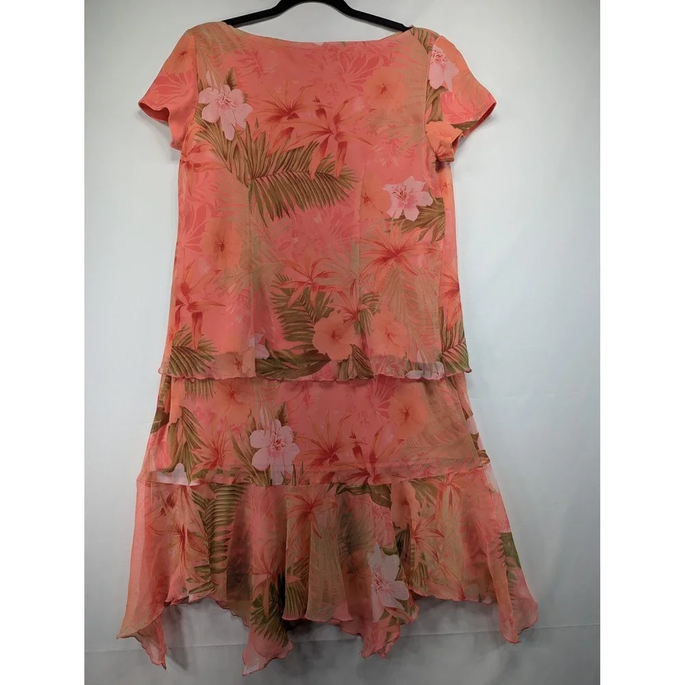 Miss Dorby Vintage Tropical Floral 2 Piece Set Cowl Neck Top Maxi Skirt Coral 12